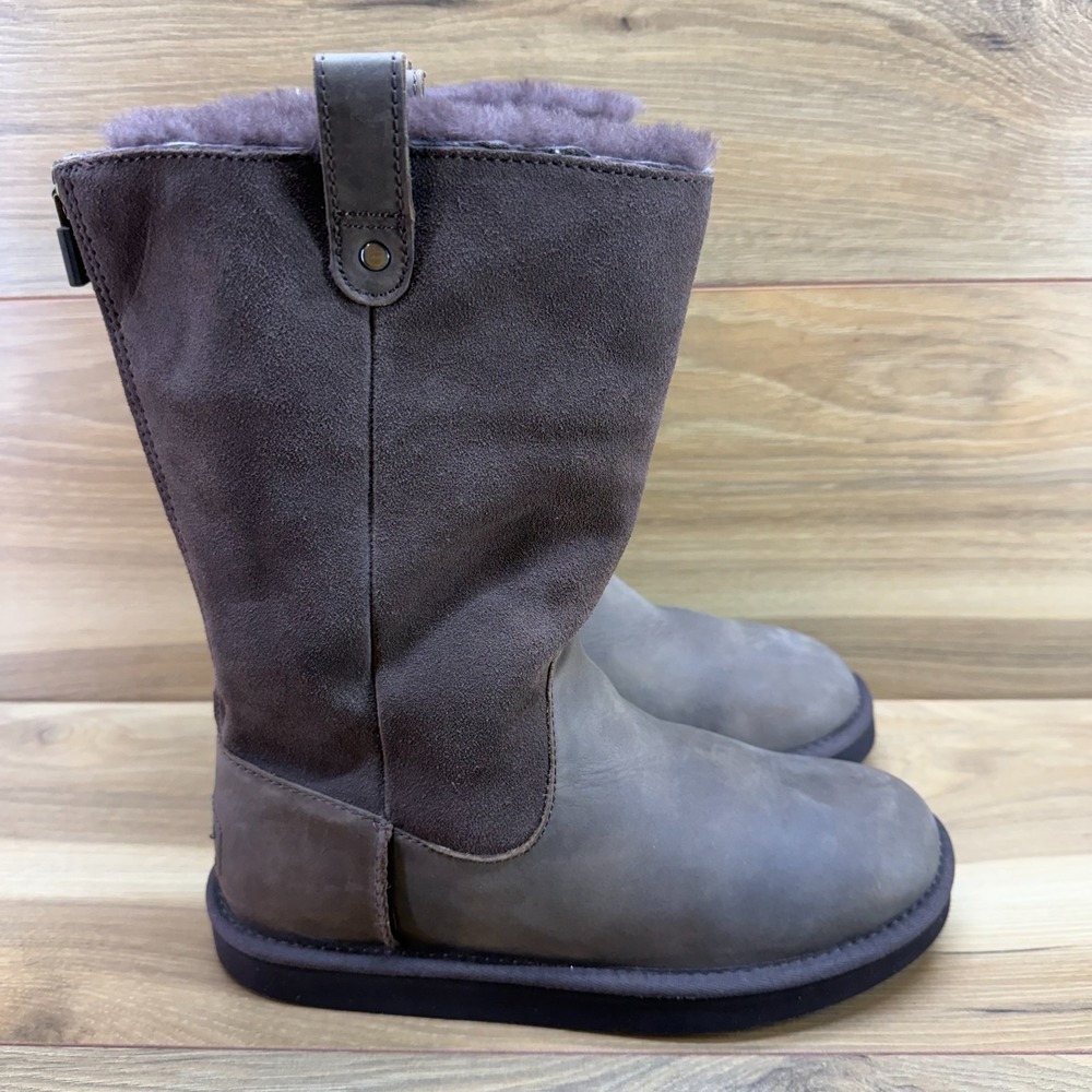 UGG Romley Brown Big Girls Youth Size 5 Boots Brown Leather Suede Sherpa Fur